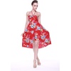 image:imageWomens Hawaiian Luau Halter Dress in Signature Prints  Sleeveless halter dress highlow hem Hawaiian floral print soft rayon machine washable luau beach cruise partyHibiscus Red