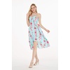 image:imageWomens Hawaiian Luau Halter Dress in Signature Prints  Sleeveless halter dress highlow hem Hawaiian floral print soft rayon machine washable luau beach cruise partyPink Turquoise Hibiscus Vine