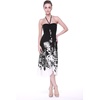 image:imageWomens Hawaiian Luau Halter Dress in Signature Prints  Sleeveless halter dress highlow hem Hawaiian floral print soft rayon machine washable luau beach cruise partyIndri Black