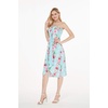 image:imageWomens Hawaiian Luau Halter Dress in Signature Prints  Sleeveless halter dress highlow hem Hawaiian floral print soft rayon machine washable luau beach cruise partyPink Turquoise Hibiscus Vine