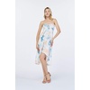 image:imageWomens Hawaiian Luau Halter Dress in Signature Prints  Sleeveless halter dress highlow hem Hawaiian floral print soft rayon machine washable luau beach cruise partySandy Beach Cream