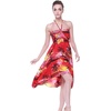 image:imageWomens Hawaiian Luau Halter Dress in Signature Prints  Sleeveless halter dress highlow hem Hawaiian floral print soft rayon machine washable luau beach cruise partyRed Sunset