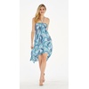 image:imageWomens Hawaiian Luau Halter Dress in Signature Prints  Sleeveless halter dress highlow hem Hawaiian floral print soft rayon machine washable luau beach cruise partySimply Blue Palms