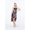 image:imageWomens Hawaiian Luau Halter Dress in Signature Prints  Sleeveless halter dress highlow hem Hawaiian floral print soft rayon machine washable luau beach cruise partyPink Black Hibiscus Vine