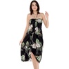 image:imageWomens Hawaiian Luau Halter Dress in Signature Prints  Sleeveless halter dress highlow hem Hawaiian floral print soft rayon machine washable luau beach cruise partyPineapple Garden Black