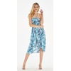 image:imageWomens Hawaiian Luau Halter Dress in Signature Prints  Sleeveless halter dress highlow hem Hawaiian floral print soft rayon machine washable luau beach cruise partySimply Blue Palms