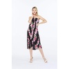 image:imageWomens Hawaiian Luau Halter Dress in Signature Prints  Sleeveless halter dress highlow hem Hawaiian floral print soft rayon machine washable luau beach cruise partyPink Black Hibiscus Vine