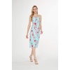 image:imageWomens Hawaiian Luau Halter Dress in Signature Prints  Sleeveless halter dress highlow hem Hawaiian floral print soft rayon machine washable luau beach cruise partyPink Turquoise Hibiscus Vine