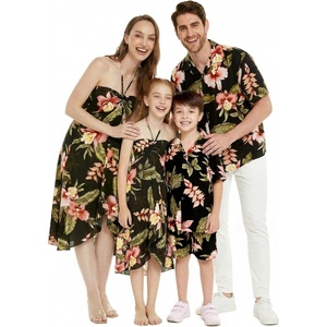 image:imageFamily Matching Hawaiian Clothes Black Rafelsia  Lightweight 100 rayon  Family matching outfits  Beach vacations  Luaus  Cruises  Family photosGirl Halter