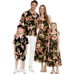 image:imageFamily Matching Hawaiian Clothes Black Rafelsia  Lightweight 100 rayon  Family matching outfits  Beach vacations  Luaus  Cruises  Family photosGirl Maxi Tiered