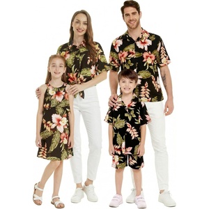 image:imageFamily Matching Hawaiian Clothes Black Rafelsia  Lightweight 100 rayon  Family matching outfits  Beach vacations  Luaus  Cruises  Family photosWomen Tie Front Shirt