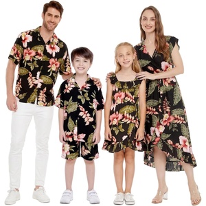 image:imageFamily Matching Hawaiian Clothes Black Rafelsia  Lightweight 100 rayon  Family matching outfits  Beach vacations  Luaus  Cruises  Family photosWomen Wrap Ruffle