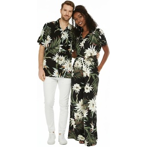image:imageMatchable Couple Hawaiian Shirt or Jumpsuit Signature Prints Orchid Breeze  Sold Individually Matchable Couple Collection Soft Rayon Fabric Signature Tropical Prints Vacation ReadyWomen Wispy Cereus Black