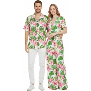 image:imageMatchable Couple Hawaiian Shirt or Jumpsuit Signature Prints Orchid Breeze  Sold Individually Matchable Couple Collection Soft Rayon Fabric Signature Tropical Prints Vacation ReadyWomen Lotus and Orchid