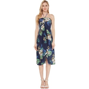 image:imageWomens Hawaiian Luau Halter Dress in Signature Prints  Sleeveless halter dress highlow hem Hawaiian floral print soft rayon machine washable luau beach cruise partyPineapple Garden
