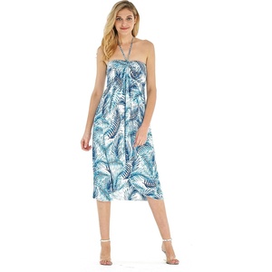 image:imageWomens Hawaiian Luau Halter Dress in Signature Prints  Sleeveless halter dress highlow hem Hawaiian floral print soft rayon machine washable luau beach cruise partySimply Blue Palms