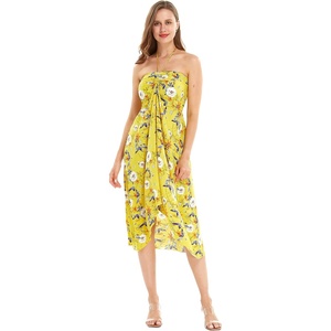 image:imageWomens Hawaiian Luau Halter Dress in Signature Prints  Sleeveless halter dress highlow hem Hawaiian floral print soft rayon machine washable luau beach cruise partyGarden Poppy Yellow