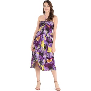 image:imageWomens Hawaiian Luau Halter Dress in Signature Prints  Sleeveless halter dress highlow hem Hawaiian floral print soft rayon machine washable luau beach cruise partyPurple Sunset