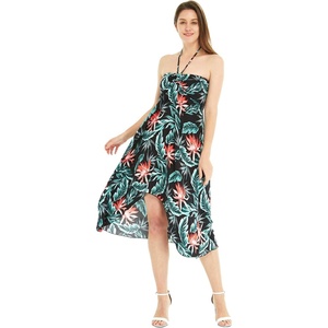 image:imageWomens Hawaiian Luau Halter Dress in Signature Prints  Sleeveless halter dress highlow hem Hawaiian floral print soft rayon machine washable luau beach cruise partyBlooming Lily