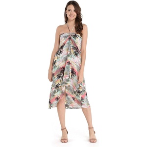 image:imageWomens Hawaiian Luau Halter Dress in Signature Prints  Sleeveless halter dress highlow hem Hawaiian floral print soft rayon machine washable luau beach cruise partyPastel Neon Sunset