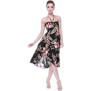 image:imageWomens Hawaiian Luau Halter Dress in Signature Prints  Sleeveless halter dress highlow hem Hawaiian floral print soft rayon machine washable luau beach cruise partyBlack Rafelsia