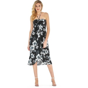 image:imageWomens Hawaiian Luau Halter Dress in Signature Prints  Sleeveless halter dress highlow hem Hawaiian floral print soft rayon machine washable luau beach cruise partyMidnight Bloom