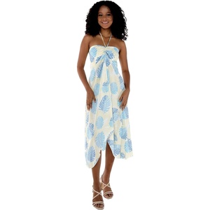 image:imageWomens Hawaiian Luau Halter Dress in Signature Prints  Sleeveless halter dress highlow hem Hawaiian floral print soft rayon machine washable luau beach cruise partyPacific Palm Cream