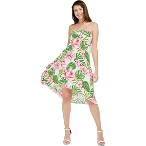 image:imageWomens Hawaiian Luau Halter Dress in Signature Prints  Sleeveless halter dress highlow hem Hawaiian floral print soft rayon machine washable luau beach cruise partyLotus and Orchid