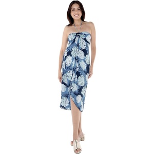 image:imageWomens Hawaiian Luau Halter Dress in Signature Prints  Sleeveless halter dress highlow hem Hawaiian floral print soft rayon machine washable luau beach cruise partyPacific Palm Navy