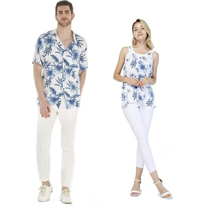 image:imageCouple Matching Hawaiian Luau Outfit Aloha Shirt and Tank Top in Hibiscus in 3 ColorsDay Dream Bloom