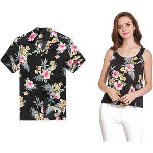 image:imageCouple Matching Hawaiian Luau Outfit Aloha Shirt and Tank Top in Hibiscus in 3 ColorsHibiscus Black