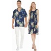 image:imageMatchable Couple Hawaiian Luau Shirt or Tank Dress in Pineapple Garden NavyMen Pineapple Garden Navy