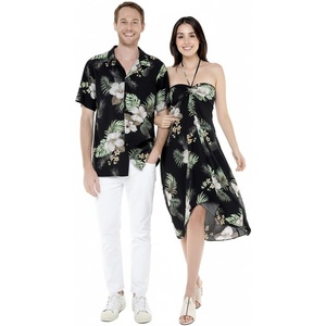 image:imageMatchable Couple Hawaiian Shirt or Dress Signature Prints Pineapple  Sold Individually Matchable Couple Collection Soft Comfortable Fabric Signature Tropical Prints Vacation ReadyWomen Pineapple Garden Black