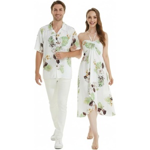 image:imageMatchable Couple Hawaiian Shirt or Dress Signature Prints Pineapple  Sold Individually Matchable Couple Collection Soft Comfortable Fabric Signature Tropical Prints Vacation ReadyMen Pineapple Garden White