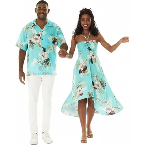 image:imageMatchable Couple Hawaiian Shirt or Dress Signature Prints Pineapple  Sold Individually Matchable Couple Collection Soft Comfortable Fabric Signature Tropical Prints Vacation ReadyMen Pineapple Garden Turquoise