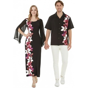 image:imageMatchable Couple Hawaiian Shirt or Maxi Spandex Dress Signature Prints  Sold Individually Spandex Stretchy Lightweight Breathable Fabric Signature Tropical Prints Vacation ReadyWomen Watercolor Orchid Black Pink