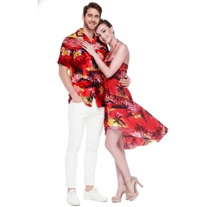 image:imageMatchable Couple Hawaiian Shirt or Dress Signature Prints Sunset  Sold Individually Matchable Couple Collection Soft Comfortable Fabric Signature Tropical Prints Vacation ReadyMen Sunset Red