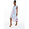 image:imageHawaii Hangover Family Matching Clothes Pink Hibiscus Vine Turquoise  Family matching Hawaiian outfits Pink Hibiscus Vine Turquoise lightweight rayon machine washable tropical floral printWomen Wrap Ruffle