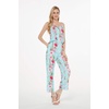 image:imageHawaii Hangover Family Matching Clothes Pink Hibiscus Vine Turquoise  Family matching Hawaiian outfits Pink Hibiscus Vine Turquoise lightweight rayon machine washable tropical floral printWomen V Neck Jumpsuit