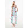 image:imageHawaii Hangover Family Matching Clothes Pink Hibiscus Vine Turquoise  Family matching Hawaiian outfits Pink Hibiscus Vine Turquoise lightweight rayon machine washable tropical floral printWomen V Neck Jumpsuit