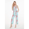image:imageHawaii Hangover Family Matching Clothes Pink Hibiscus Vine Turquoise  Family matching Hawaiian outfits Pink Hibiscus Vine Turquoise lightweight rayon machine washable tropical floral printWomen V Neck Jumpsuit