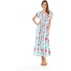 image:imageHawaii Hangover Family Matching Clothes Pink Hibiscus Vine Turquoise  Family matching Hawaiian outfits Pink Hibiscus Vine Turquoise lightweight rayon machine washable tropical floral printWomen Maxi Rahee