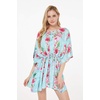 image:imageHawaii Hangover Family Matching Clothes Pink Hibiscus Vine Turquoise  Family matching Hawaiian outfits Pink Hibiscus Vine Turquoise lightweight rayon machine washable tropical floral printWomen Short Poncho