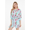 image:imageHawaii Hangover Family Matching Clothes Pink Hibiscus Vine Turquoise  Family matching Hawaiian outfits Pink Hibiscus Vine Turquoise lightweight rayon machine washable tropical floral printWomen Short Poncho