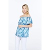 image:imageHawaii Hangover Family Matching Hawaiian Clothes Simply Blue Leaves  Family matching Hawaiian outfits Simply Blue Leaves lightweight rayon machine washable tropical leaf print luausWomen Offshoulder Ruffle Top