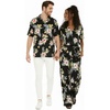 image:imageMatchable Couple Hawaiian Shirt or Jumpsuit Signature Prints Hibiscus  Sold Individually Matchable Couple Collection Soft Rayon Fabric Signature Tropical Prints Vacation ReadyMen Hibiscus Black