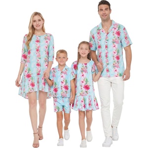 image:imageHawaii Hangover Family Matching Clothes Pink Hibiscus Vine Turquoise  Family matching Hawaiian outfits Pink Hibiscus Vine Turquoise lightweight rayon machine washable tropical floral printWomen 34 Sleeve