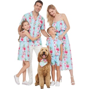 image:imageHawaii Hangover Family Matching Clothes Pink Hibiscus Vine Turquoise  Family matching Hawaiian outfits Pink Hibiscus Vine Turquoise lightweight rayon machine washable tropical floral printDog Bandana