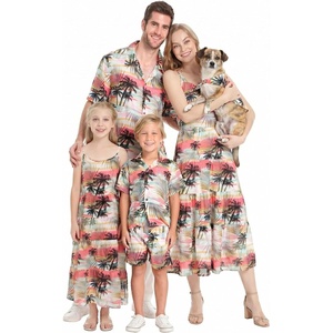image:imageHawaii Hangover Family Matching Hawaiian Clothes Neon Sunset Pink  Family Matching Hawaiian Clothes Neon Sunset Pink lightweight rayon machine washable tropical floral print luausGirl Maxi Tiered