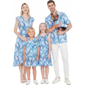 image:imageHawaii Hangover Family Matching Hawaiian Clothes Simply Blue Leaves  Family matching Hawaiian outfits Simply Blue Leaves lightweight rayon machine washable tropical leaf print luausGirl Wrap